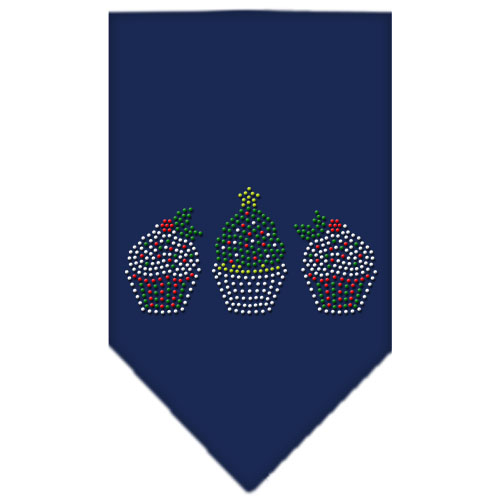 Christmas Cupcakes Rhinestone Bandana Navy Blue Small